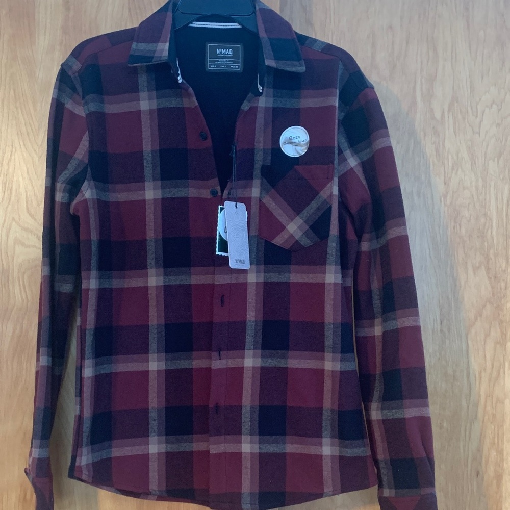 NWT Nomad 100% cotton thermal lined dark plaid flannel retro 90s grunge sz S